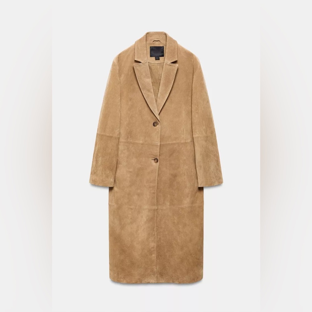 Zara zw collection Camel natural  Suede Long trench Coat